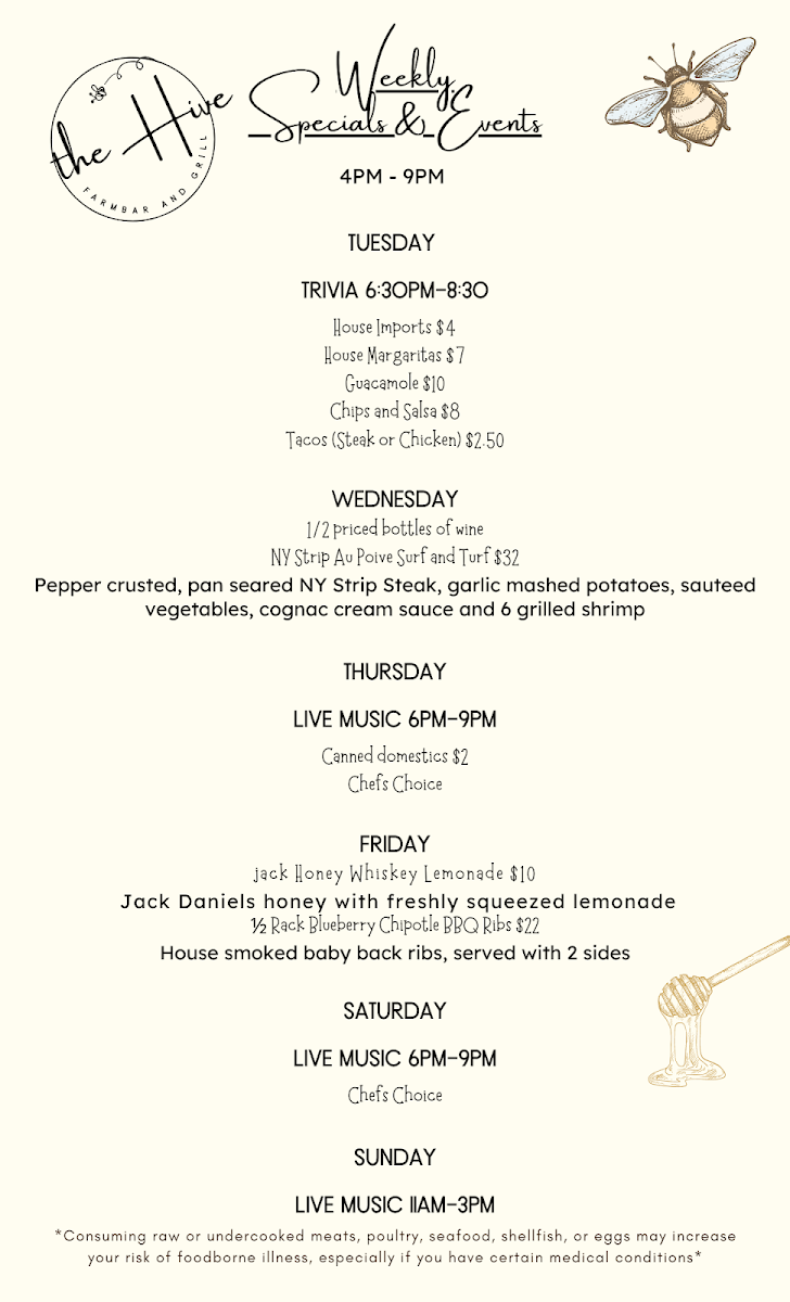 The Hive menu board