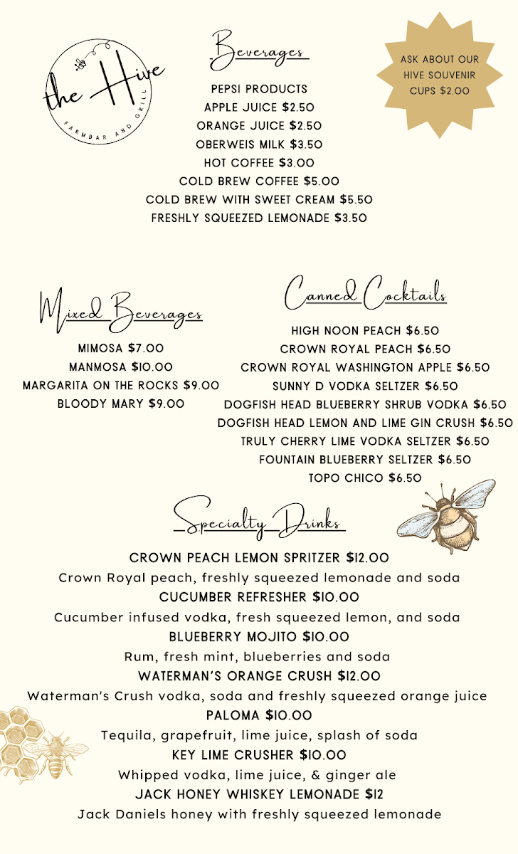 The Hive menu board
