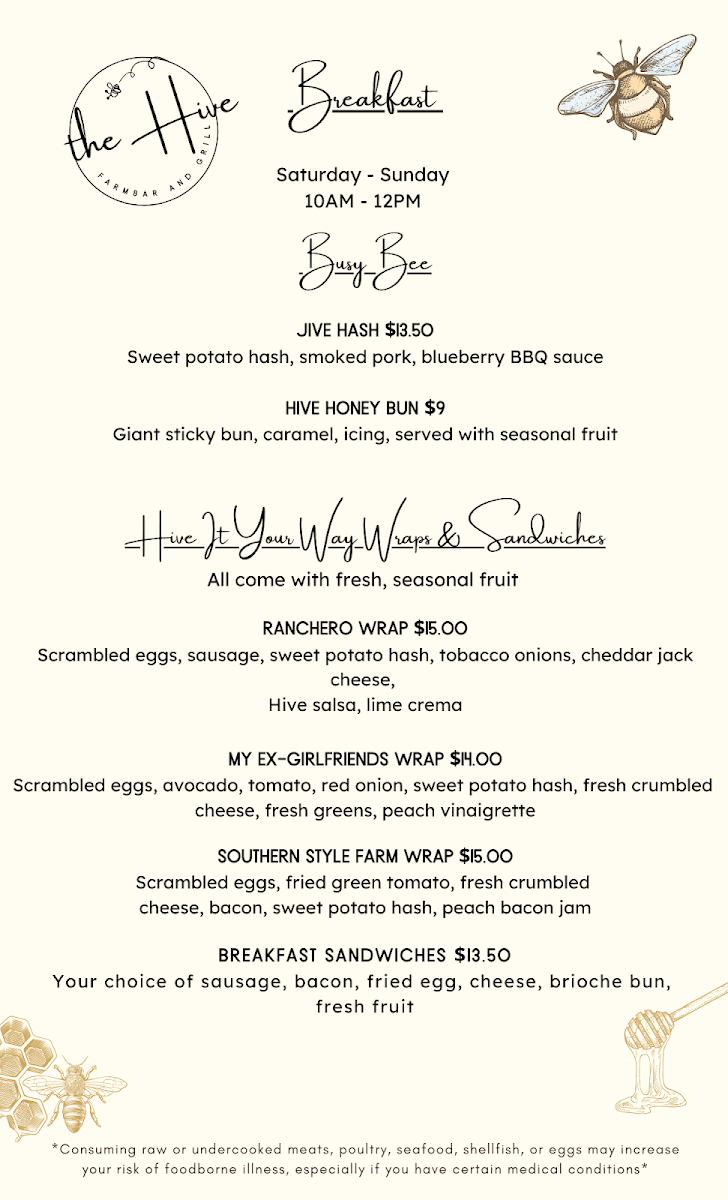 The Hive menu board