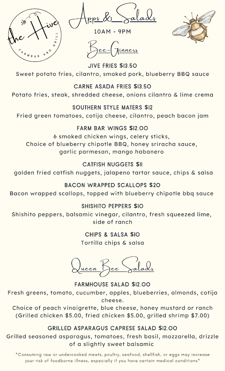 The Hive menu board