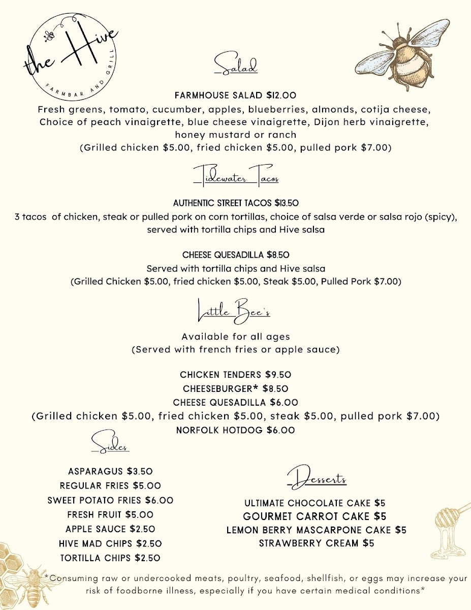 The Hive menu board