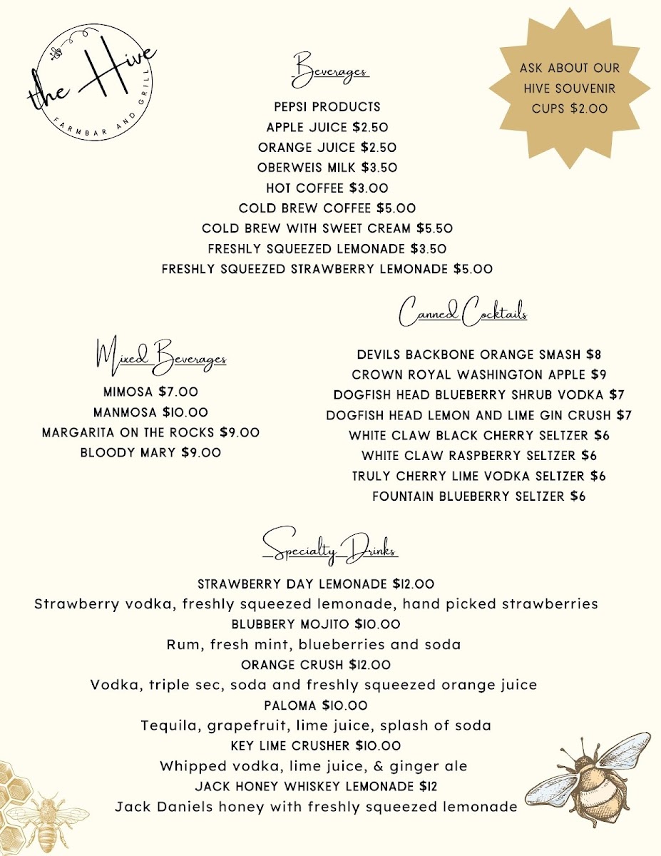The Hive menu board