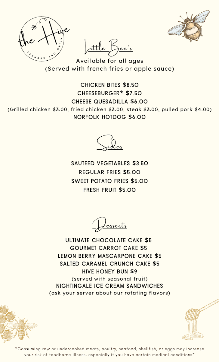 The Hive menu board