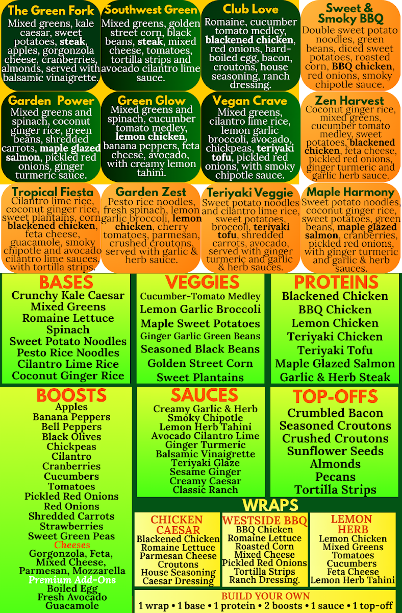 Green Fork Kitchen menu board