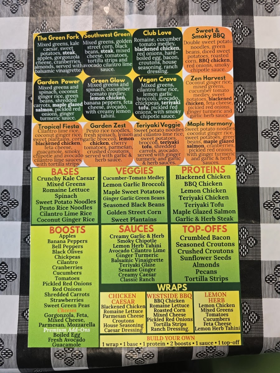 Green Fork Kitchen menu board