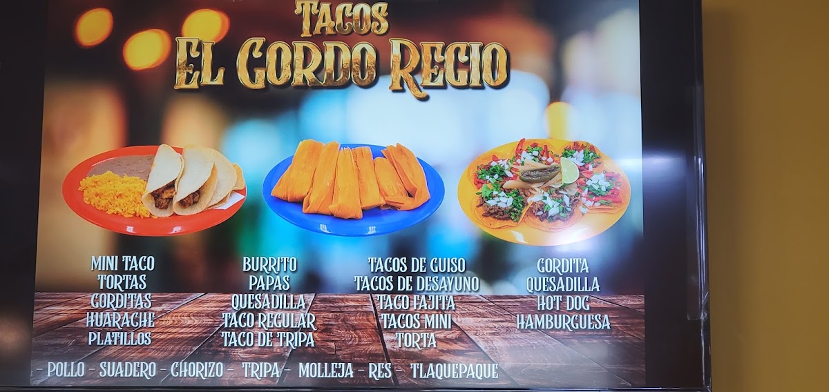Tacos El Gordo Regio (Cleveland taqueria) menu board