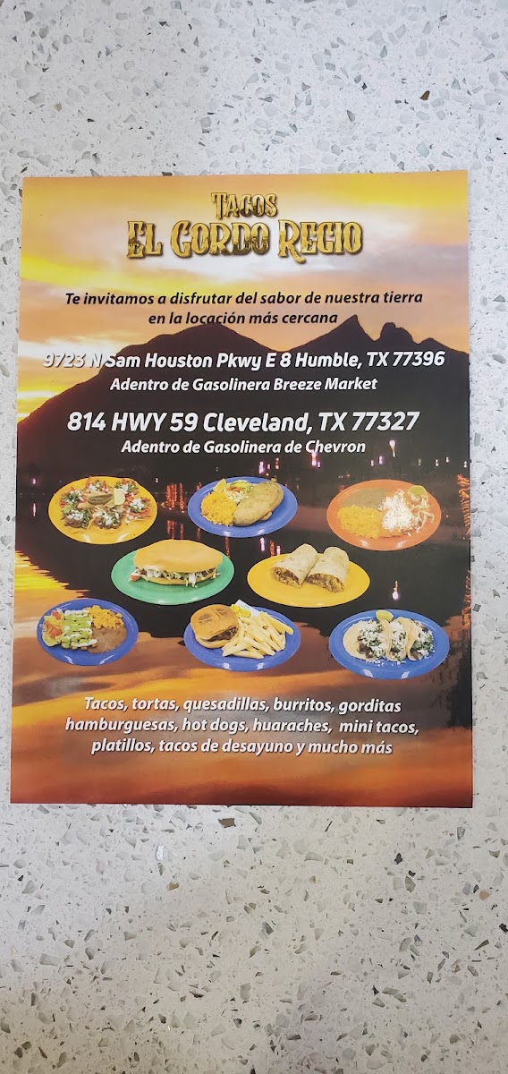 Tacos El Gordo Regio (Cleveland taqueria) menu board