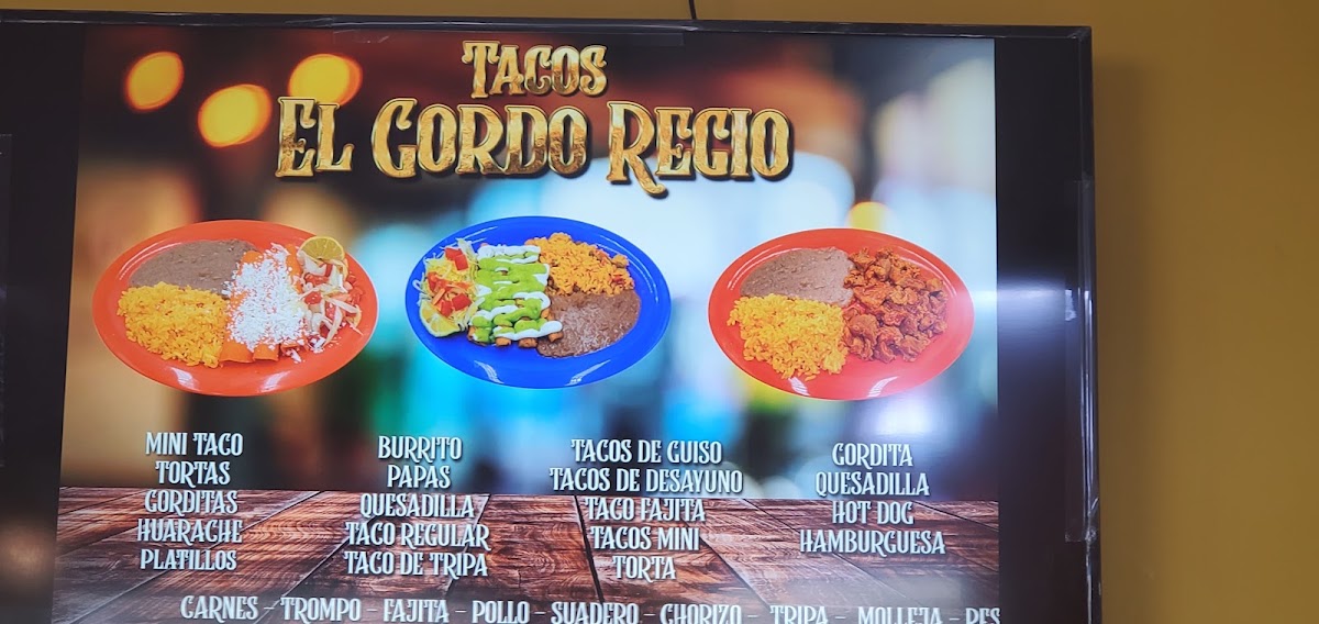 Tacos El Gordo Regio (Cleveland taqueria) menu board