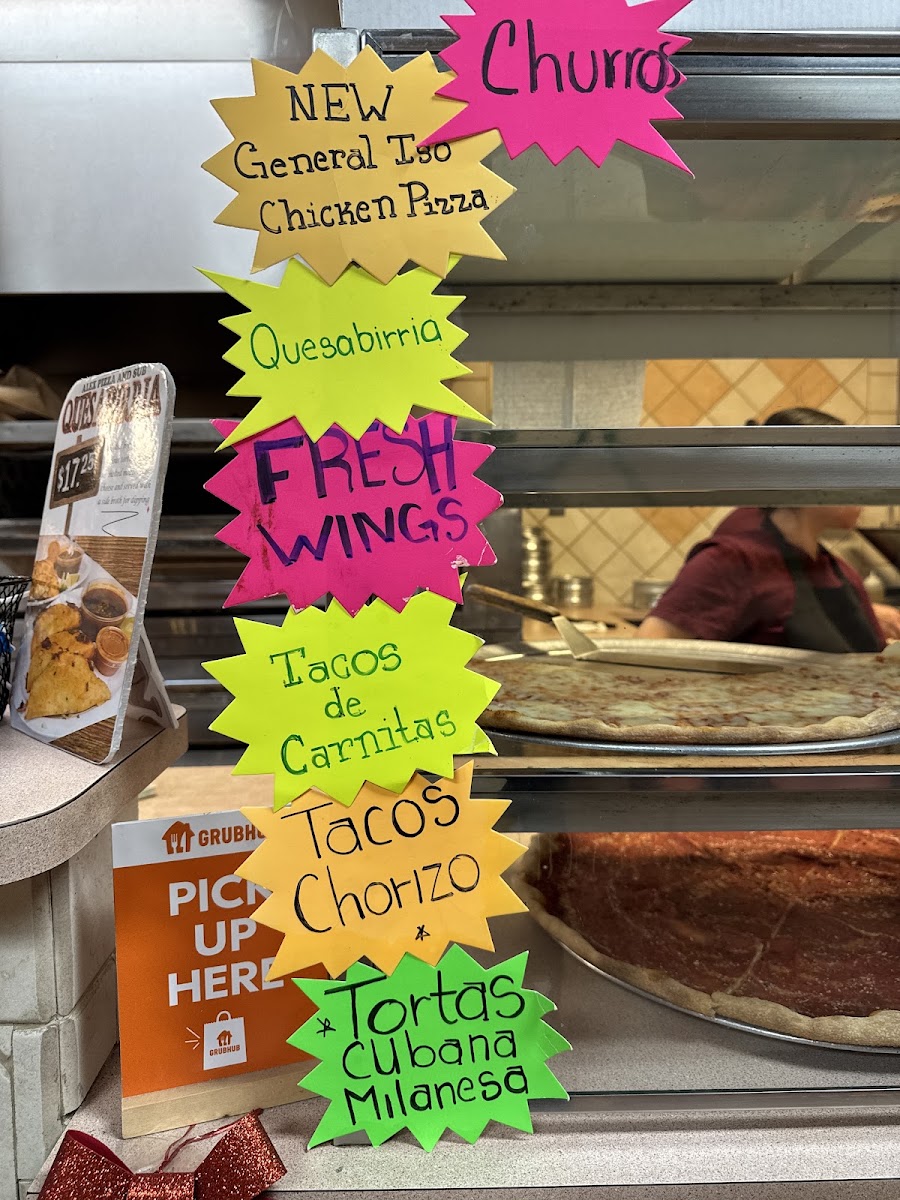Alex Pizza and Subs menu board