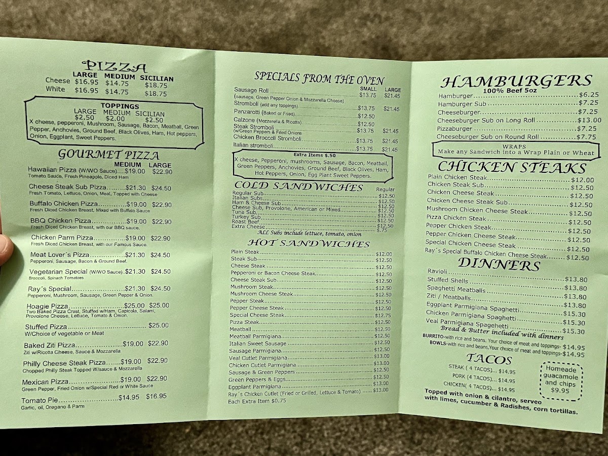 Alex Pizza and Subs menu board