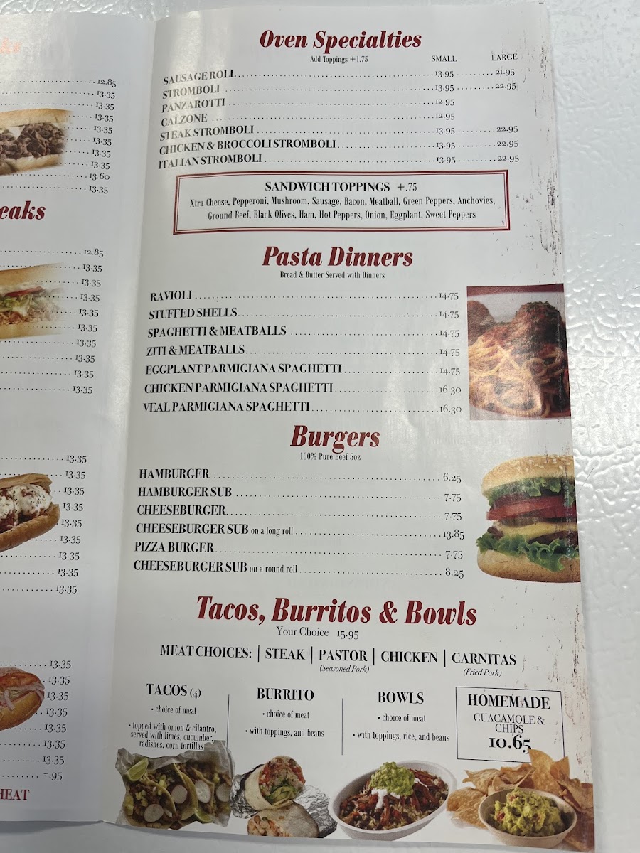 Alex Pizza and Subs menu board