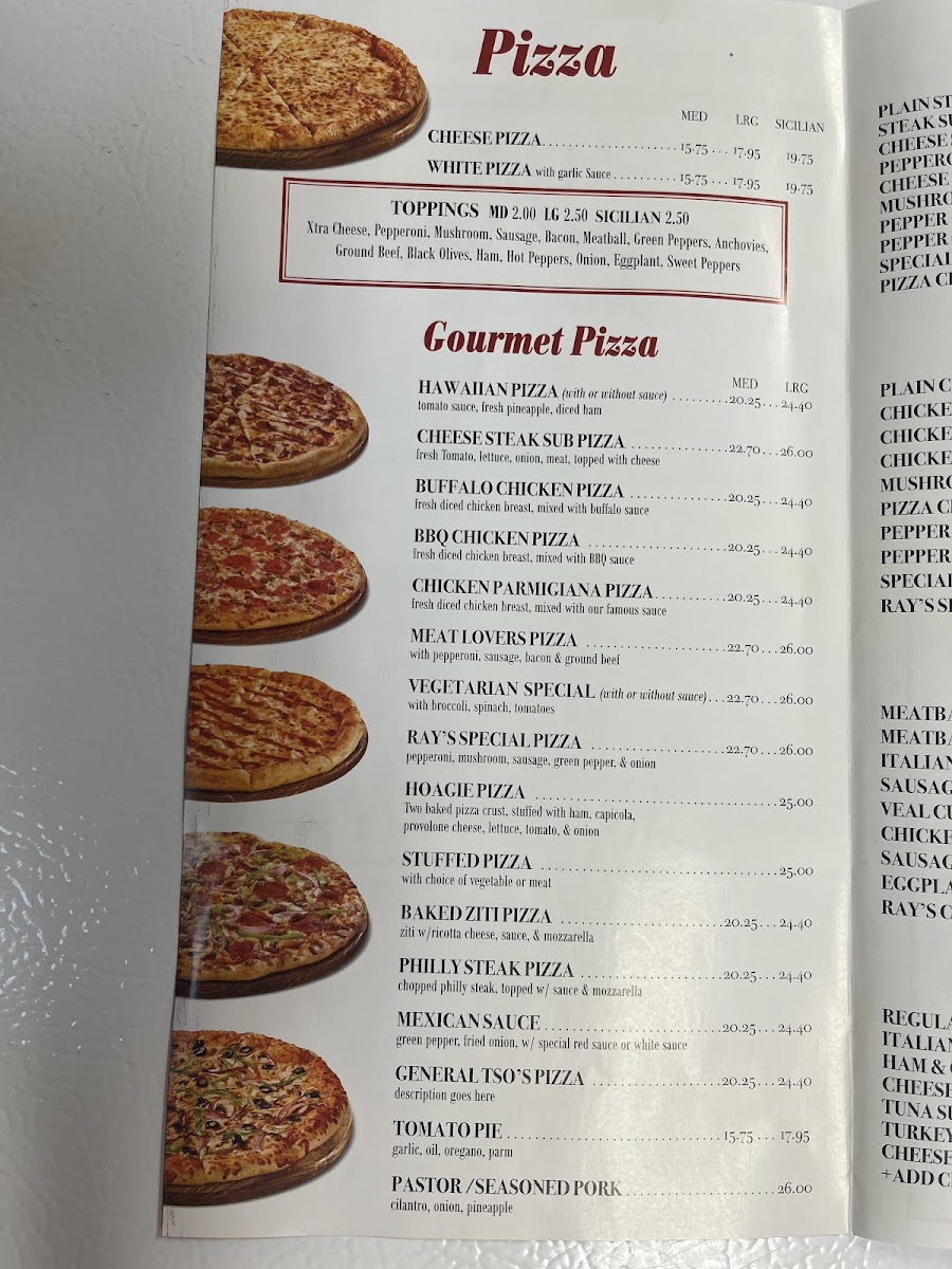 Alex Pizza and Subs menu board