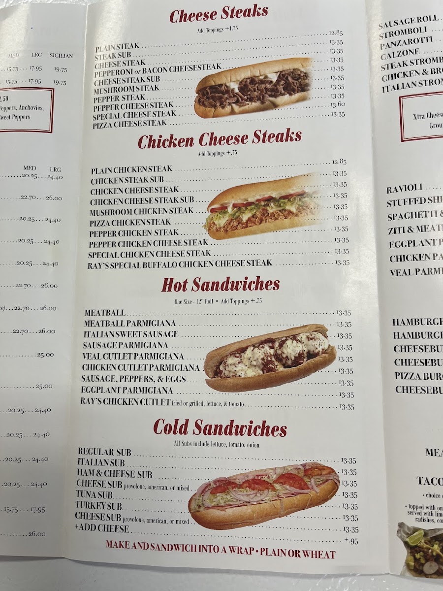 Alex Pizza and Subs menu board