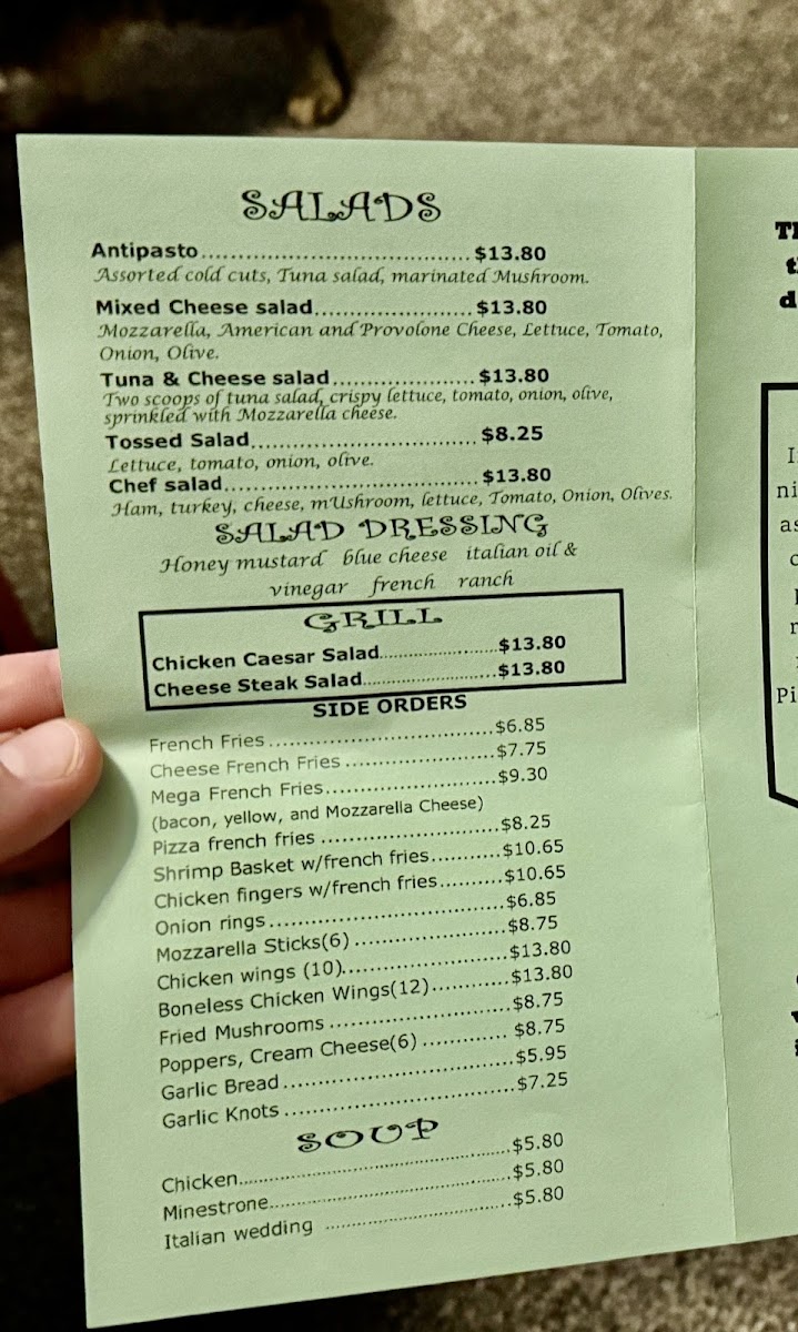 Alex Pizza and Subs menu board