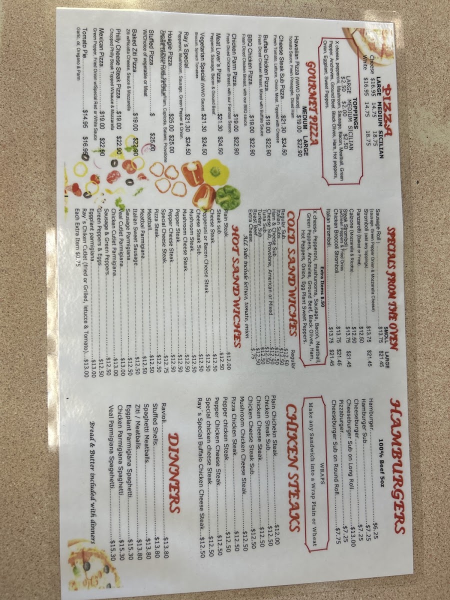 Alex Pizza and Subs menu board