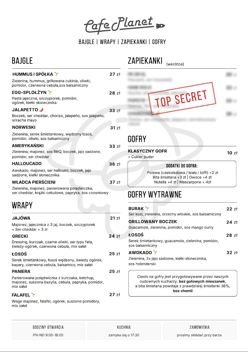 Cafe Planet menu board