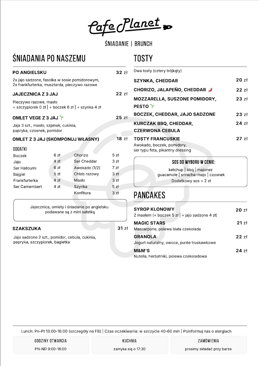 Cafe Planet menu board