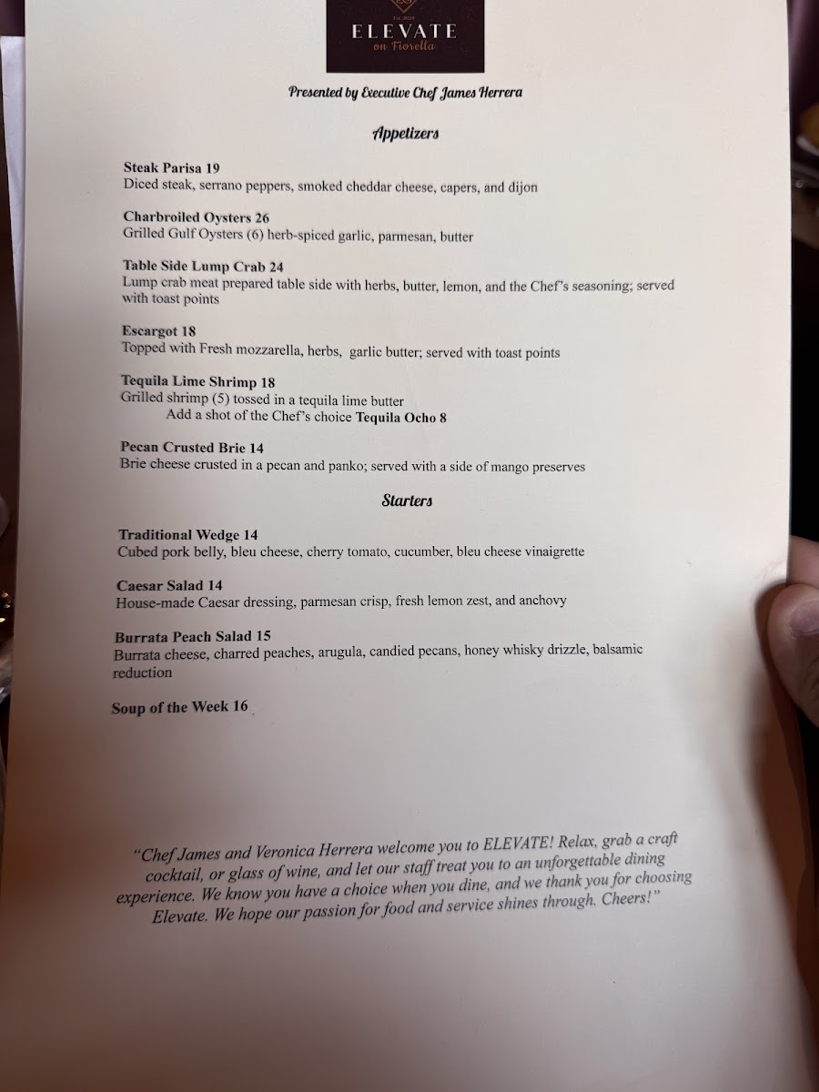 Elevate on Fiorella menu board