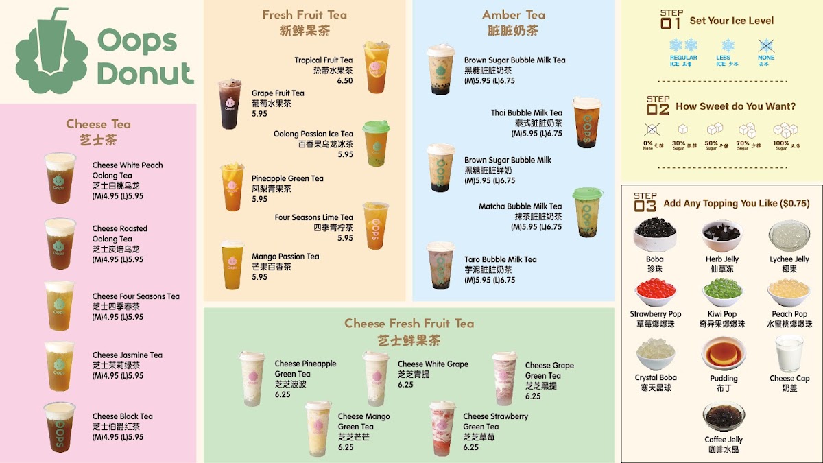 Oops Donut menu board