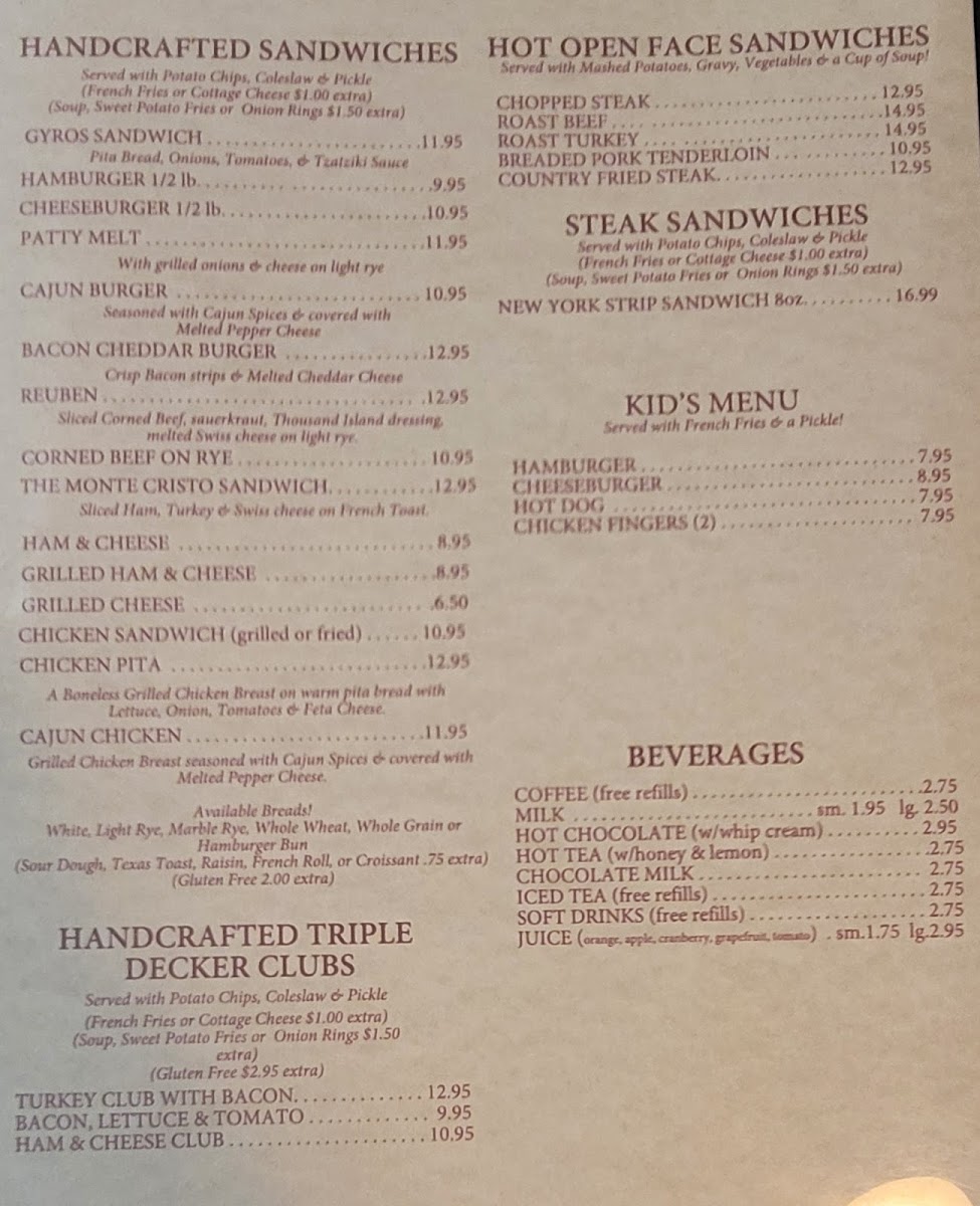 Dino's Restaurant menu board