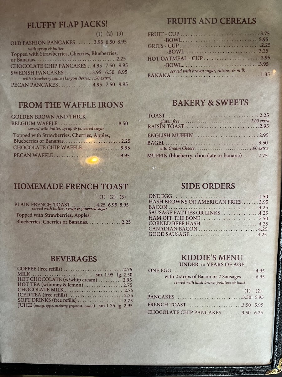Dino's Restaurant menu board
