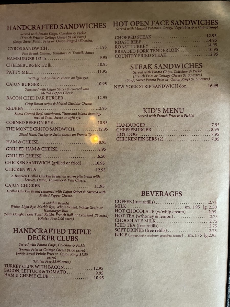 Dino's Restaurant menu board