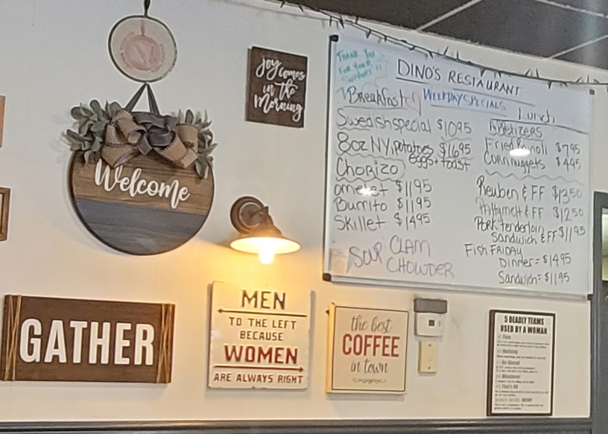 Dino's Restaurant menu board
