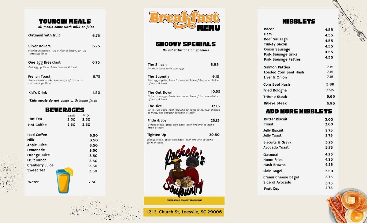 Rochelle’s Soulountry menu board