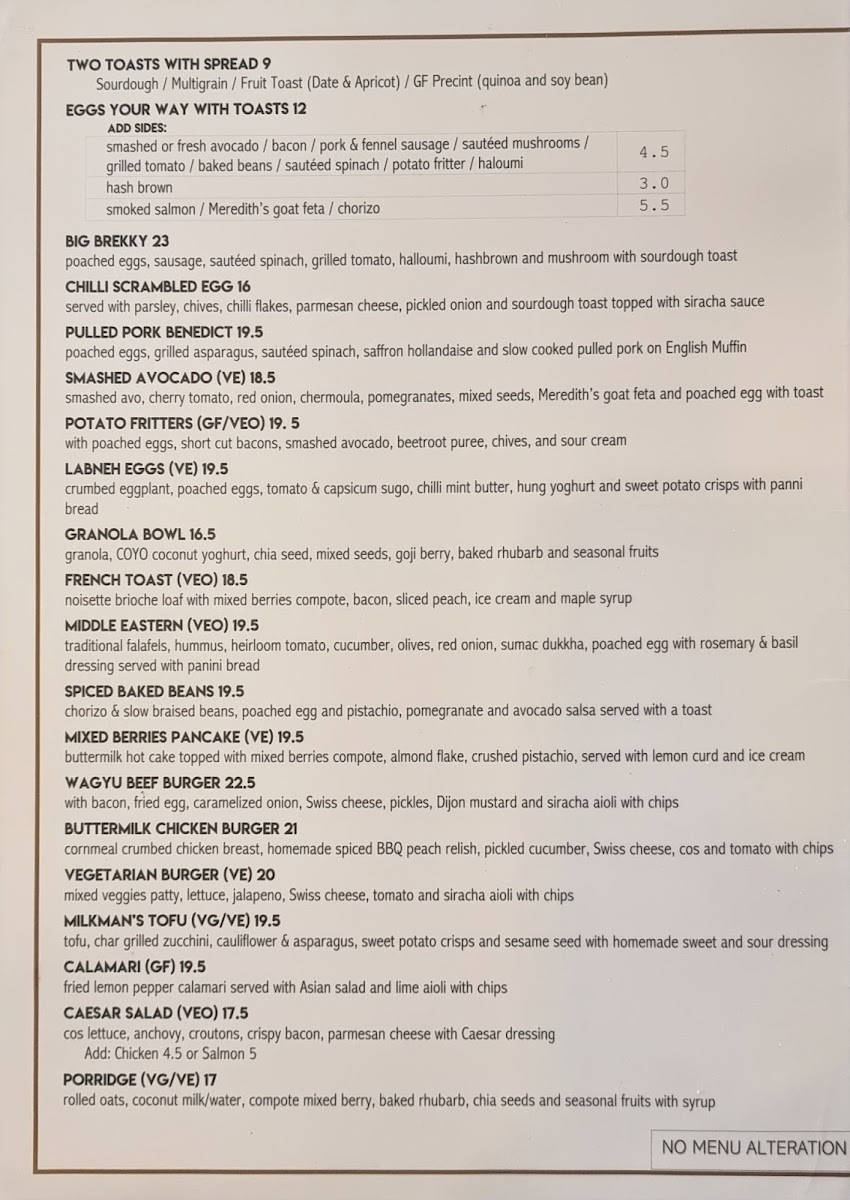 JACK THE MILKMAN menu board