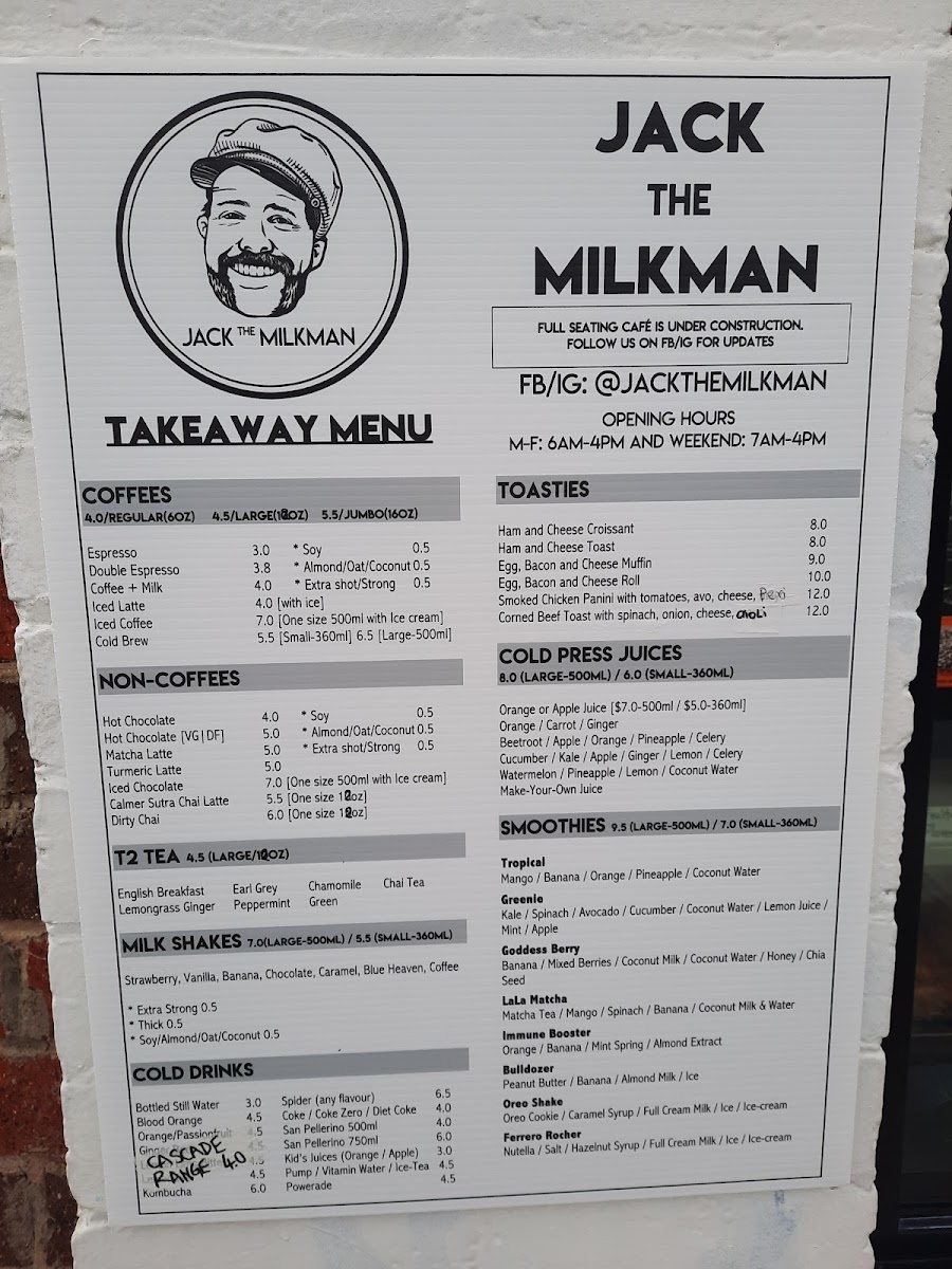 JACK THE MILKMAN menu board