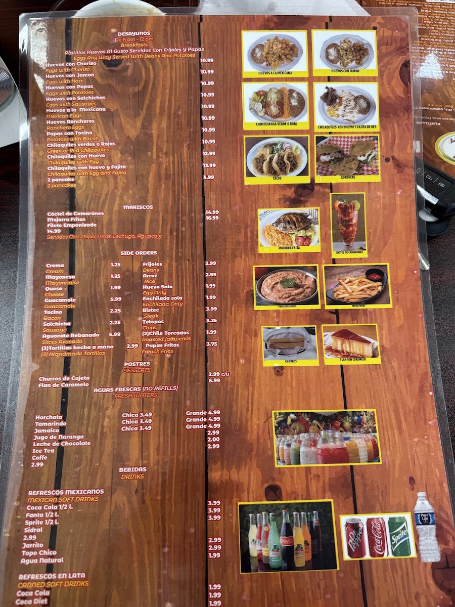 Restaurant El Colibri menu board