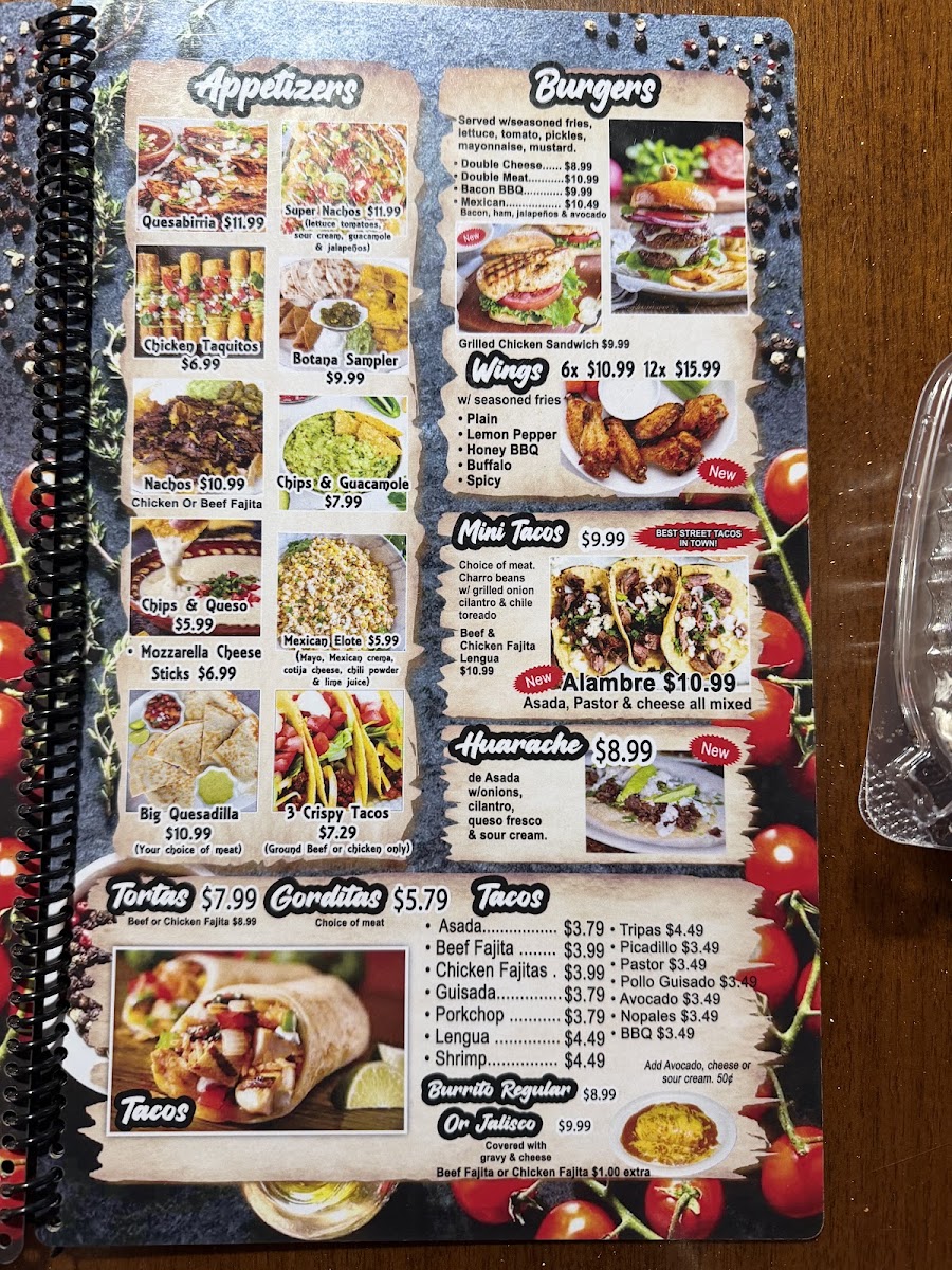 Taqueria San Juan menu board