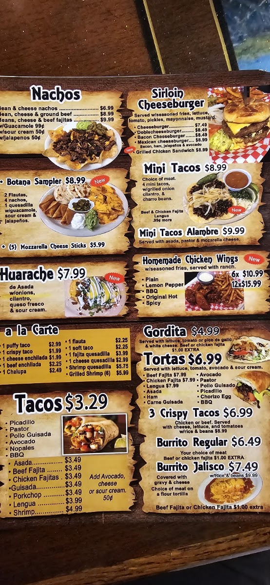 Taqueria San Juan menu board