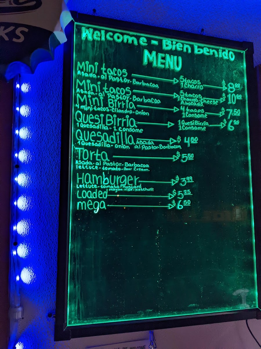 Tony's Food Truck menu board