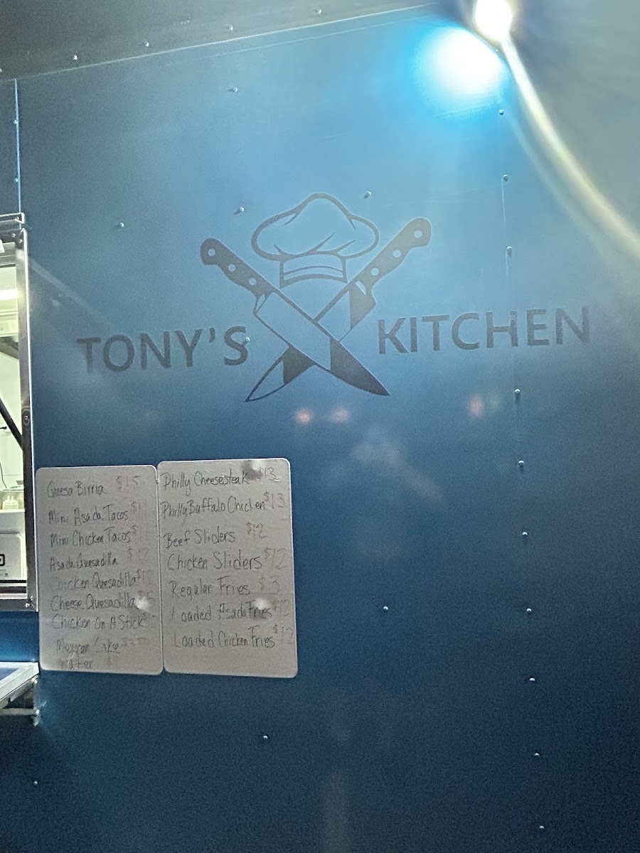 Tony's Food Truck menu board