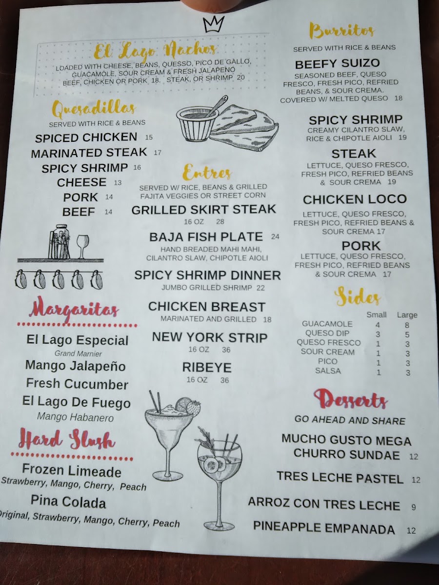 El Lago Taco & Tequila Bar menu board