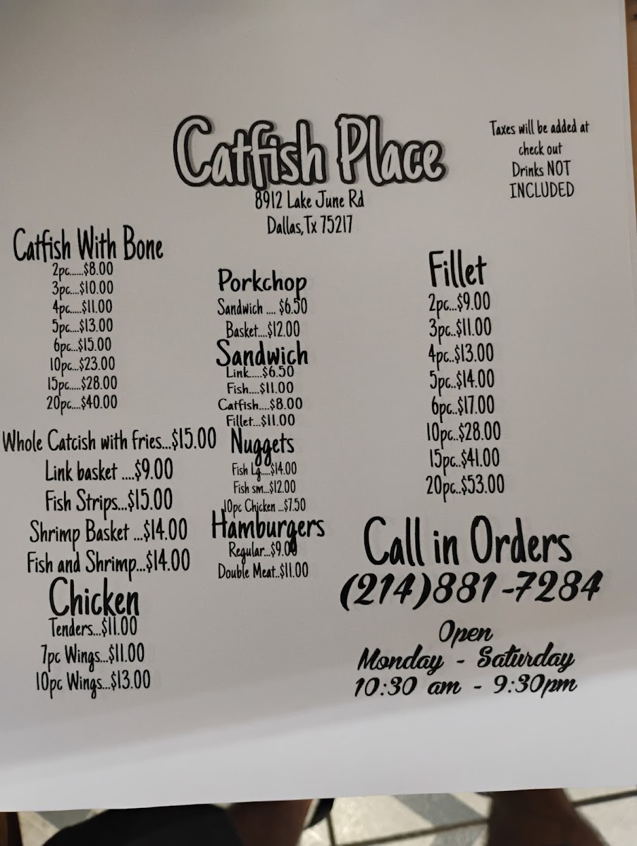 Catfish place menu board