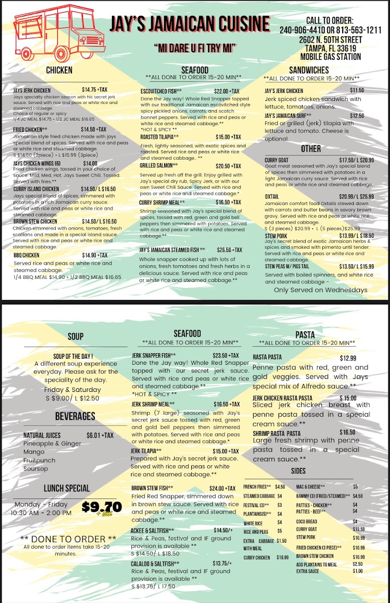 Jay’s Jamaican cuisines menu board