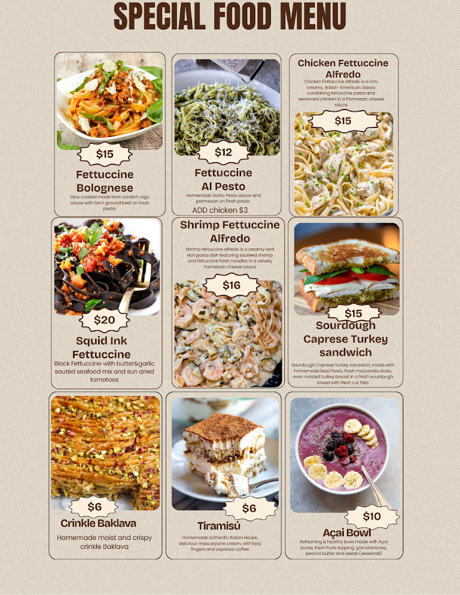 Yummy Bus of Cedar Creek menu board