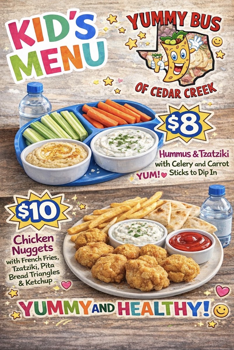 Yummy Bus of Cedar Creek menu board