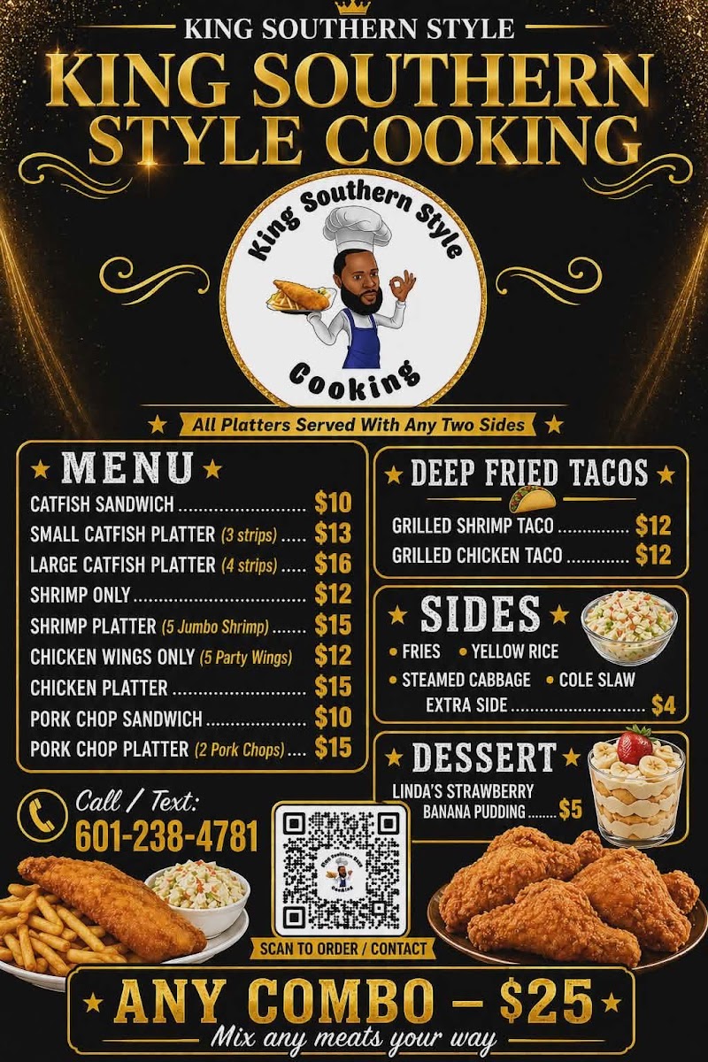 King Southern Style Cooking menu board