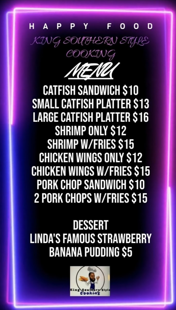King Southern Style Cooking menu board