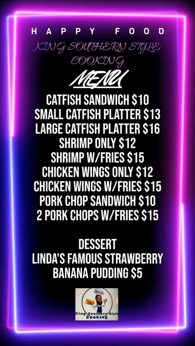 King Southern Style Cooking menu board