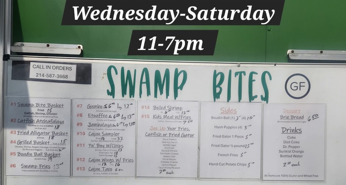 Swamp Bites Cajun menu board
