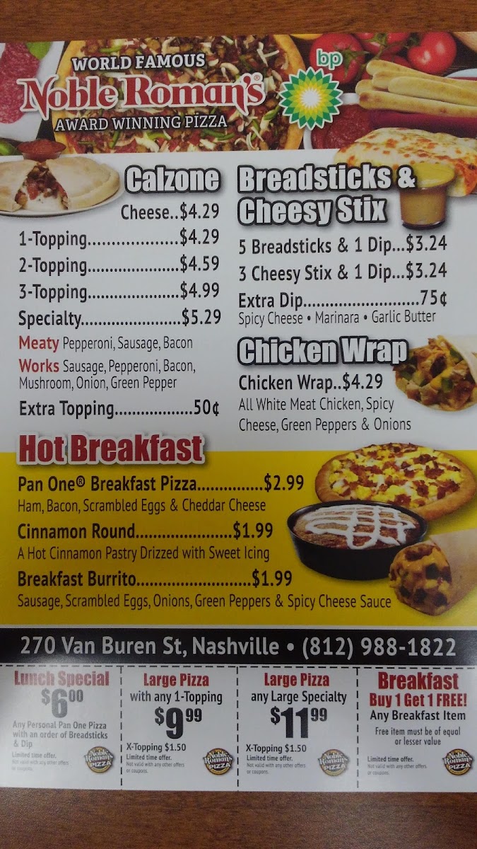 Noble Roman's menu board