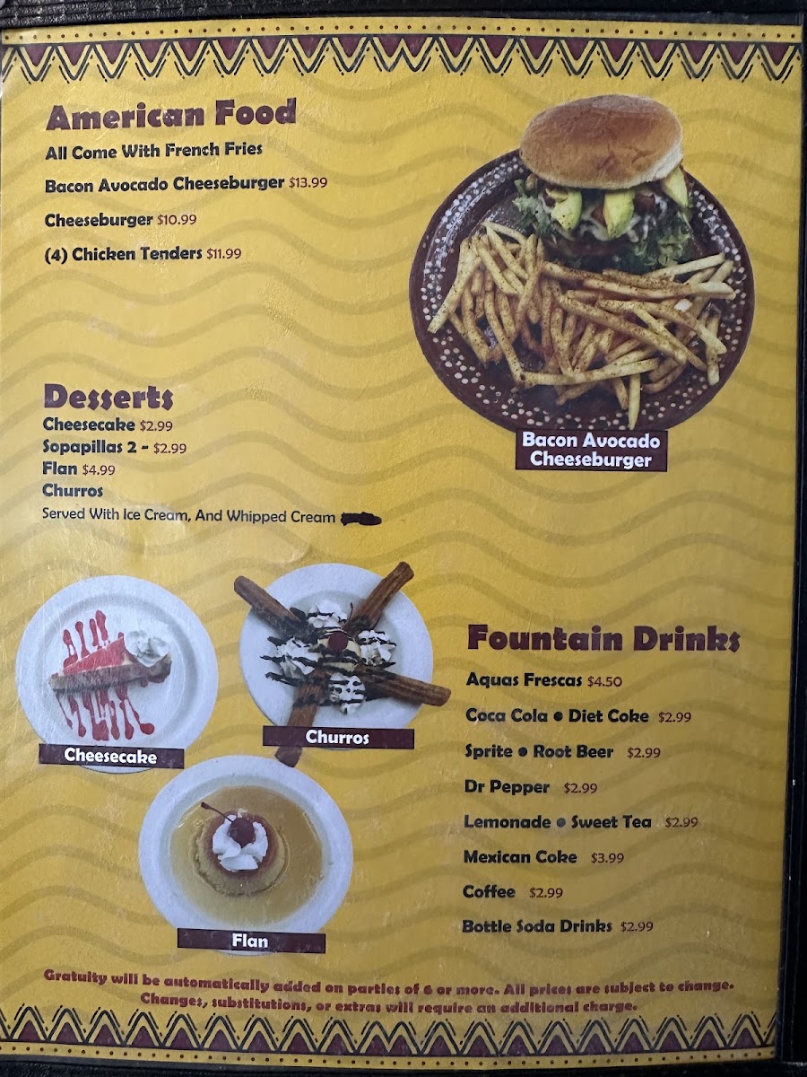 Mi Pueblito Mexican Tex Mex & Cantina Restaurant menu board