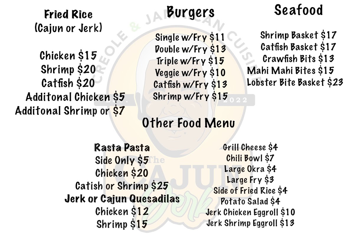 The Cajun Jerk menu board