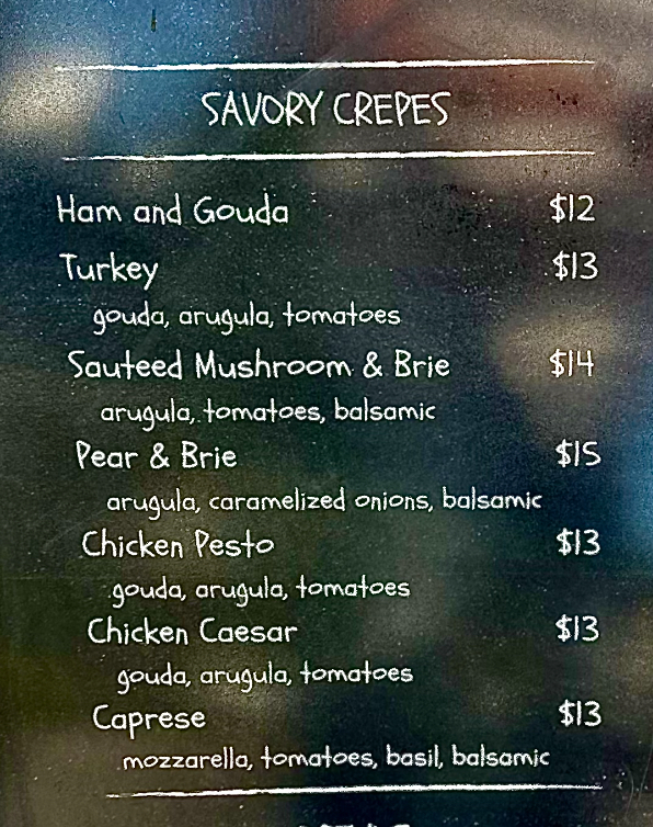Caravan Crepes menu board