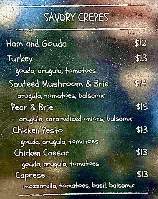 Caravan Crepes menu board