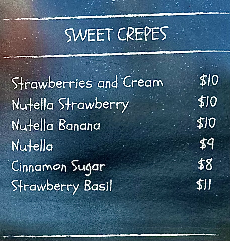 Caravan Crepes menu board
